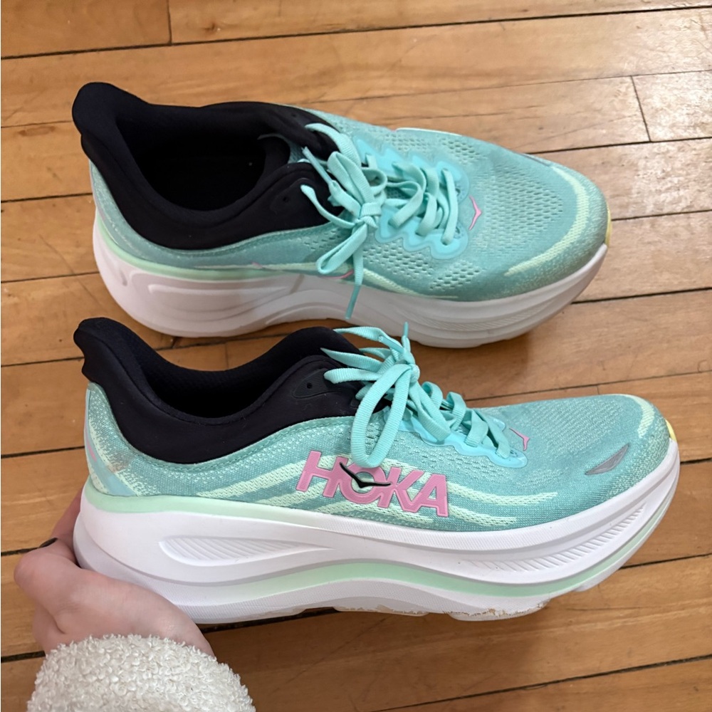 women’s hoka bondi 9 blue spark/mint fluorite size 11 wide